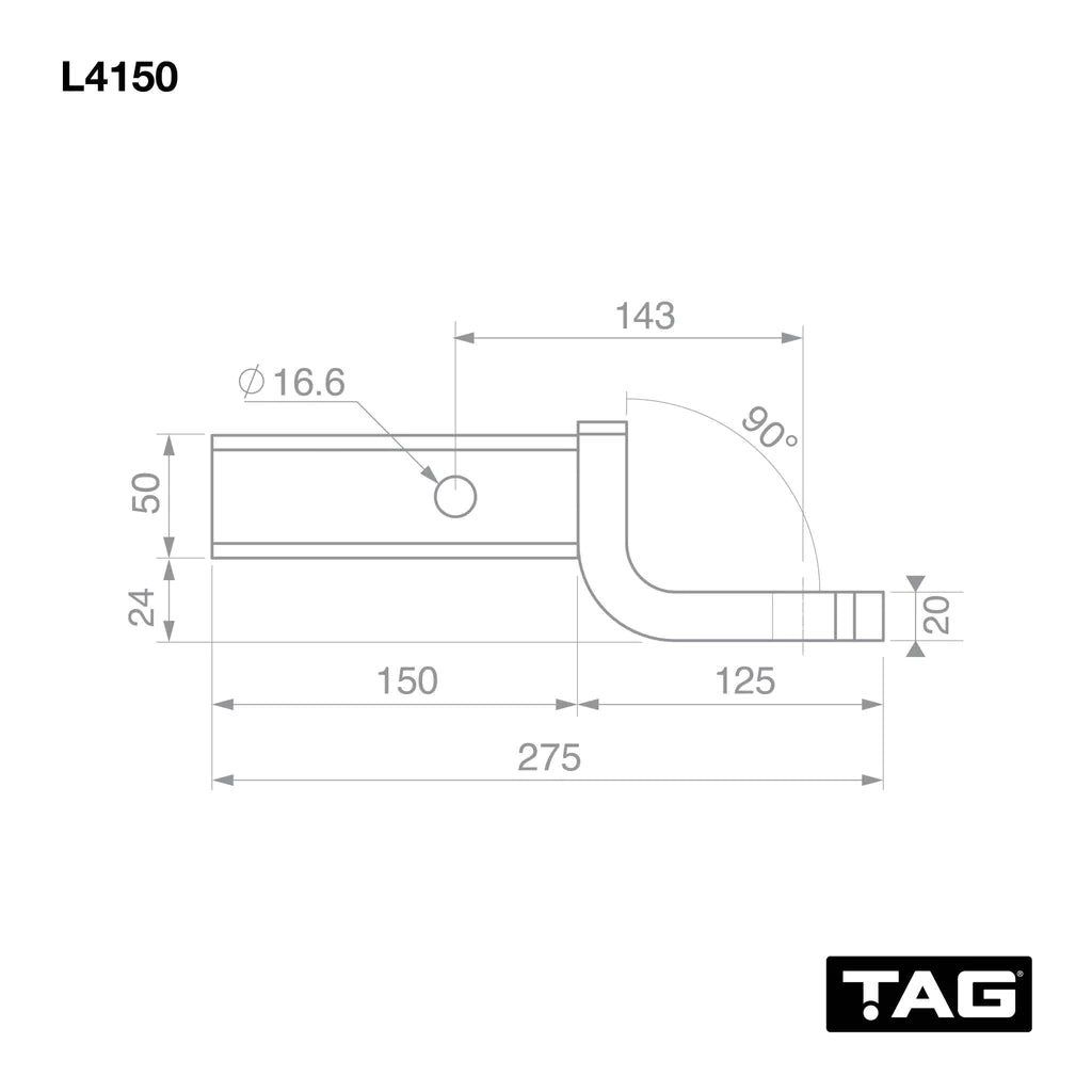 TAG Tow Ball Mount 143mm Long 90 Face 50mm Square Hitch