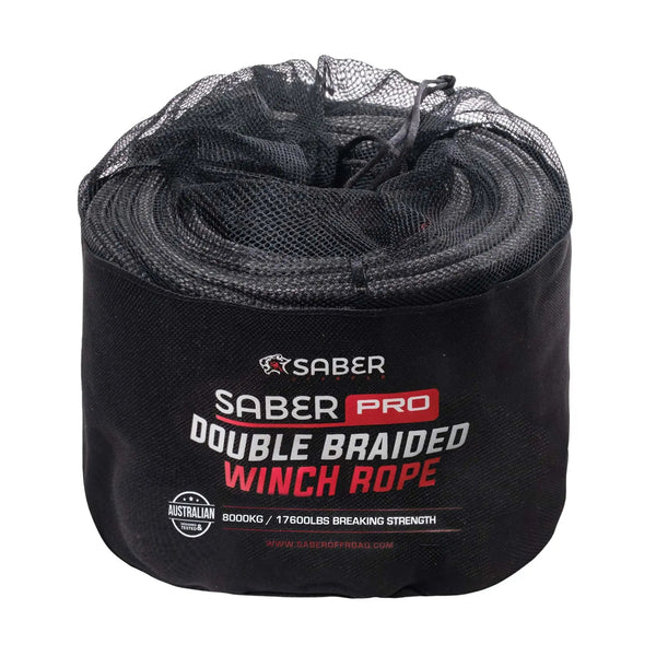8,500KG SaberPro Black Double Braided Winch Rope - 30M - Mick Tighe 4x4 & Outdoor-Saber Offroad-SBR-30WR-BLK--8,500KG SaberPro Black Double Braided Winch Rope - 30M