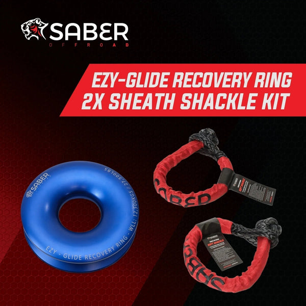 Ezy-Glide Recovery Ring New + Twin 18K Sheath Soft Shackles Kit - Mick Tighe 4x4 & Outdoor-Saber Offroad-SBR-12BRRK2--Ezy-Glide Recovery Ring New + Twin 18K Sheath Soft Shackles Kit