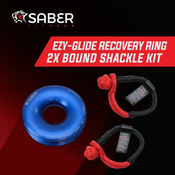 Ezy-Glide Recovery Ring New + Twin 20K Bound Soft Shackle Kit - Mick Tighe 4x4 & Outdoor-Saber Offroad-SBR-12BRRK4--Ezy-Glide Recovery Ring New + Twin 20K Bound Soft Shackle Kit