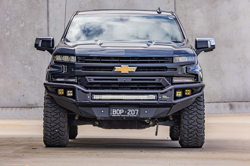 Raid Bull Bar - Full Length Steel Tubular Bumper to suit GM / Chevrolet Silverado 1500 2019+ - Mick Tighe 4x4 & Outdoor-Ironman 4x4-BBR087E--Raid Bull Bar - Full Length Steel Tubular Bumper to suit GM / Chevrolet Silverado 1500 2019+