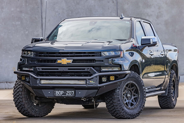 Raid Bull Bar - Full Length Steel Tubular Bumper to suit GM / Chevrolet Silverado 1500 2019+ - Mick Tighe 4x4 & Outdoor-Ironman 4x4-BBR087E--Raid Bull Bar - Full Length Steel Tubular Bumper to suit GM / Chevrolet Silverado 1500 2019+