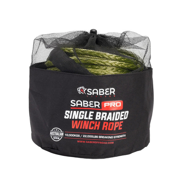 SaberPro Single Braided Winch Rope Green - 9,500KG - 30M - Mick Tighe 4x4 & Outdoor-Saber Offroad-SBR-30WR-G--SaberPro Single Braided Winch Rope Green - 9,500KG - 30M