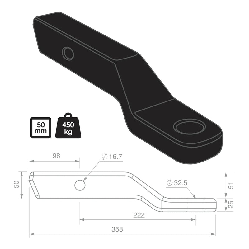 TAG 2" Drop Forged Tow Ball Mount - 222mm Long, 50mm Square Hitch - Mick Tighe 4x4 & Outdoor-TAG Towbars-UNTTBM452--TAG 2" Drop Forged Tow Ball Mount - 222mm Long, 50mm Square Hitch