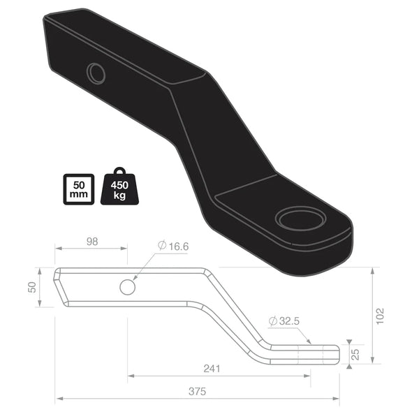 TAG 4" Drop Forged Tow Ball Mount - 241mm Long, 50mm Square Hitch - Mick Tighe 4x4 & Outdoor-TAG Towbars-UNTTBM454--TAG 4" Drop Forged Tow Ball Mount - 241mm Long, 50mm Square Hitch