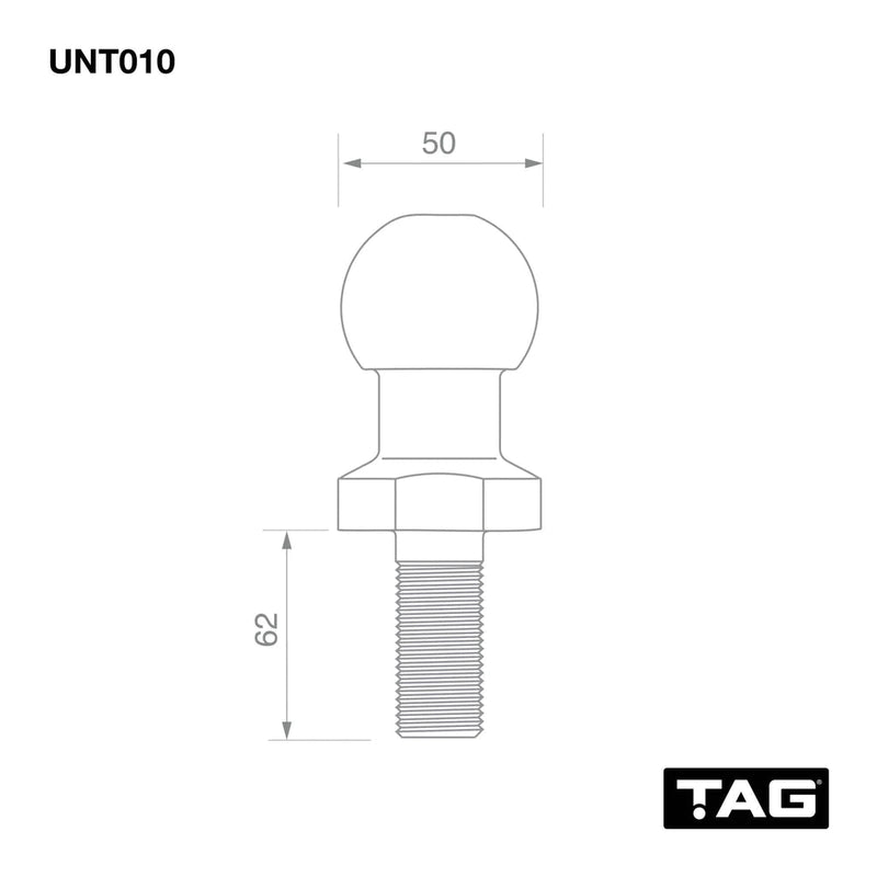 TAG Chrome Tow Ball - 50mm, 3.5 tonne - Mick Tighe 4x4 & Outdoor-TAG Towbars-UNT010--TAG Chrome Tow Ball - 50mm, 3.5 tonne